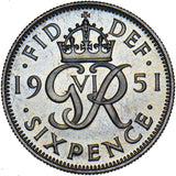 1951 Proof Sixpence - George VI British  Coin - Superb