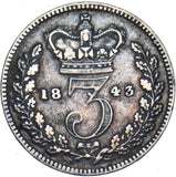 1843 Threepence - Victoria British Silver Coin - Nice