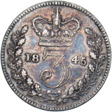 1845 Threepence - Victoria British Silver Coin - Nice