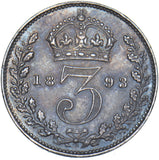 1893 Threepence - Victoria British Silver Coin - Very Nice