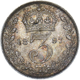 1897 Threepence - Victoria British Silver Coin - Very Nice