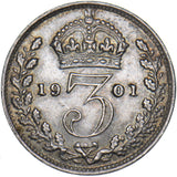 1901 Threepence - Victoria British Silver Coin - Very Nice