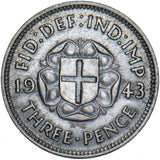 1943 Silver Threepence - George VI British Silver Coin - Very Nice