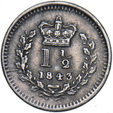 1843 Threehalfpence - Victoria British Silver Coin - Nice