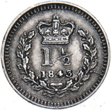 1843 Threehalfpence - Victoria British Silver Coin - Nice