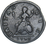 1732 Farthing - George II British Copper Coin