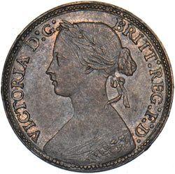 1860 Farthing (Beaded Border) - Victoria British Bronze Coin - Very Nice