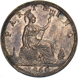 1860 Farthing (Beaded Border) - Victoria British Bronze Coin - Very Nice