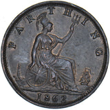 1862 Farthing - Victoria British Bronze Coin - Very Nice