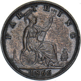 1866 Farthing - Victoria British Bronze Coin - Very Nice