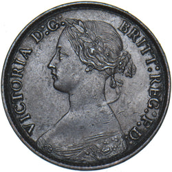 1875 Farthing (No H, Large Date) - Victoria British Bronze Coin - Very Nice