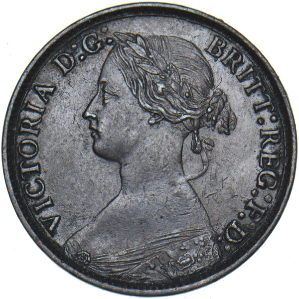 1875 Farthing (No H, Large Date) - Victoria British Bronze Coin - Very Nice