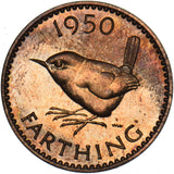 1950 Proof Farthing - George VI British Bronze Coin - Superb