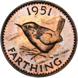 1951 Proof Farthing - George VI British Bronze Coin - Superb
