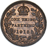 1913 Third Farthing - George V British Bronze Coin - Very Nice