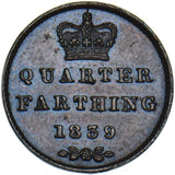 1839 Quarter Farthing - Victoria British Copper Coin - Very Nice