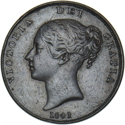 1841 Penny (No Colon) - Victoria British Copper Coin - Nice