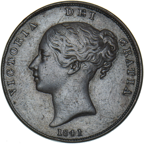 1841 Penny (No Colon) - Victoria British Copper Coin - Nice