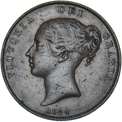 1844 Penny (DFF Flaw) - Victoria British Copper Coin - Nice