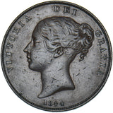 1844 Penny (DFF Flaw) - Victoria British Copper Coin - Nice