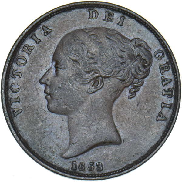 1853 Penny (OT) - Victoria British Copper Coin - Nice
