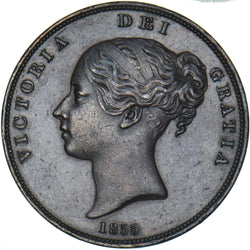 1855 Penny (PT) - Victoria British Copper Coin - Very Nice