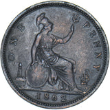 1862 Penny - Victoria British Bronze Coin - Very Nice