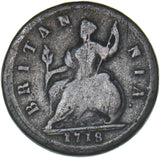 1718 Halfpenny - George I British Copper Coin