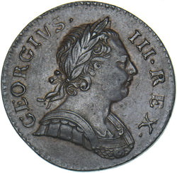 1772 Halfpenny - George III British Copper Coin - Very Nice