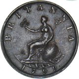 1799 Halfpenny - George III British Copper Coin - Nice