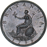 1799 Halfpenny - George III British Copper Coin - Superb