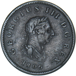 1806 Halfpenny - George III British Copper Coin - Nice