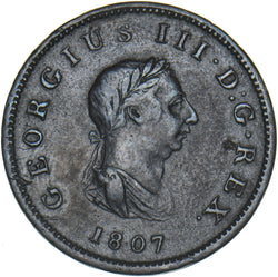 1807 Halfpenny - George III British Copper Coin - Nice