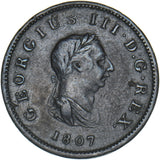 1807 Halfpenny - George III British Copper Coin - Nice
