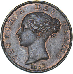 1853 Halfpenny - Victoria British Copper Coin - Very Nice