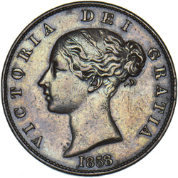 1858 Halfpenny (8 Over 7) - Victoria British Copper Coin - Nice