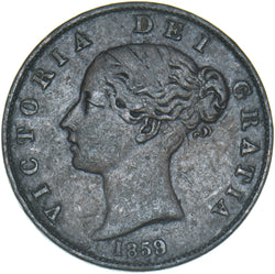 1859 Halfpenny (9 Over 8) - Victoria British Copper Coin - Nice