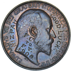 1908 Halfpenny (Engraved) - Edward VII British Bronze Coin