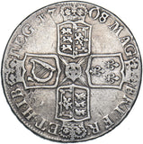 1708 E Crown (8 Over 7, Edinburgh Mint) - Anne British Silver Coin