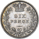 1887 Sixpence (Young Head) - Victoria British Silver Coin - Superb