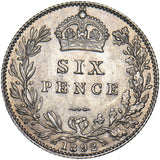 1892 Sixpence - Victoria British Silver Coin - Very Nice