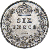 1893 Sixpence (Scarce Dies 2A) - Victoria British Silver Coin - Very Nice