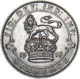 1915 Sixpence - George V British Silver Coin - Nice