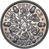 1932 Sixpence - George V British Silver Coin - Superb