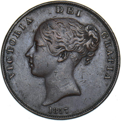 1857 Penny (PT) - Victoria British Copper Coin - Nice