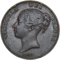 1859 Penny - Victoria British Copper Coin - Nice