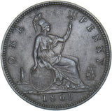 1861 Penny - Victoria British Bronze Coin - Very Nice