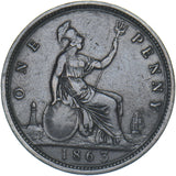 1863 Penny - Victoria British Bronze Coin - Nice