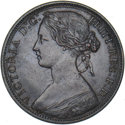 1866 Penny - Victoria British Bronze Coin - Very Nice