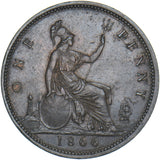 1866 Penny - Victoria British Bronze Coin - Very Nice
